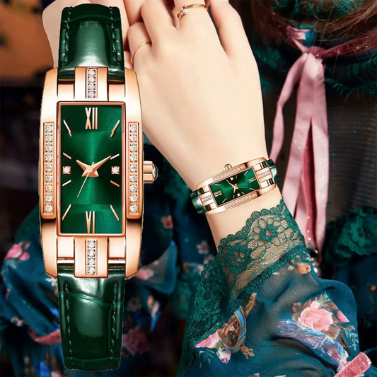 WOKAI alta qualidade clássico retro das mulheres cinto de quartzo quadrado relógio quartzo verde Estudante desgaste das estilo luxo