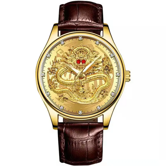 WOKAI Relógio mecânico impermeável masculino, alta qualidade, correia luminosa, relógio, dragão dourado, estilo chinês, lazer, comercial, luminoso