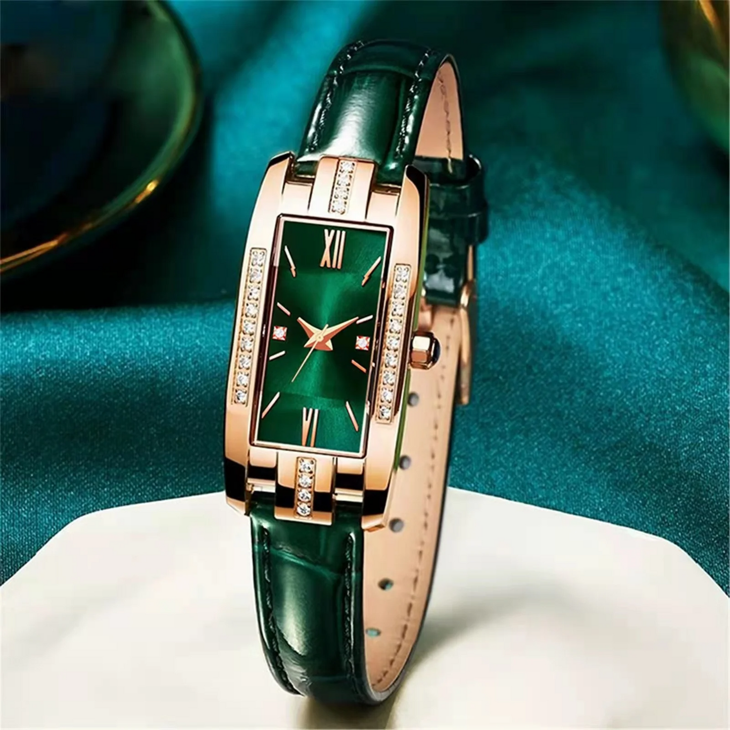 WOKAI alta qualidade clássico retro das mulheres cinto de quartzo quadrado relógio quartzo verde Estudante desgaste das estilo luxo