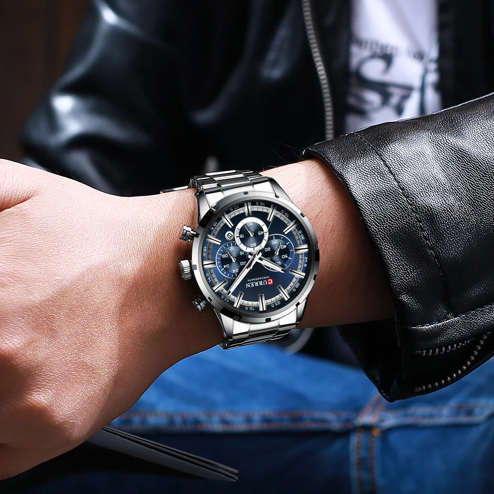 Curren-relógio de pulso masculino, quartzo, à prova d'água, com cronógrafo, marca de luxo, moda, para homens