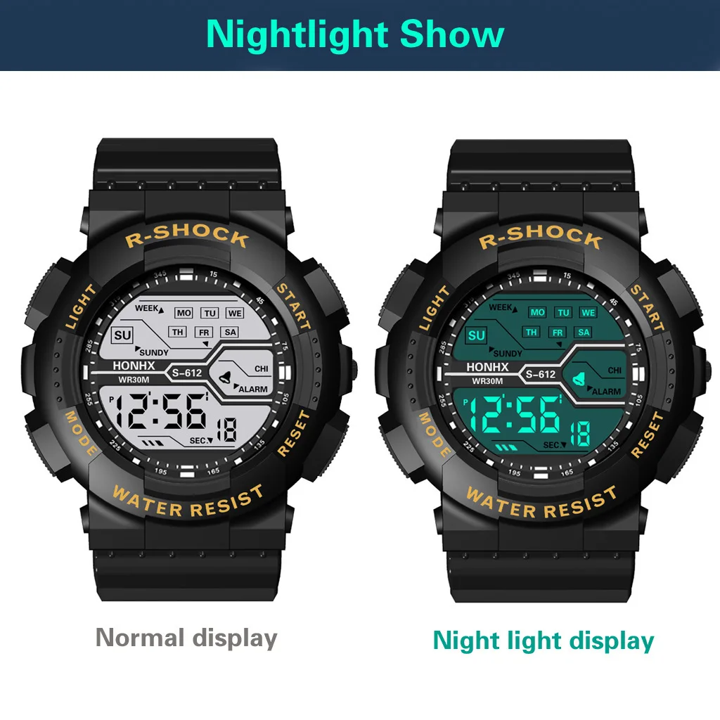 relógio LED eletrônico, impermeável luminosos militares Digital relógios de pulso, esporte ao ar livre