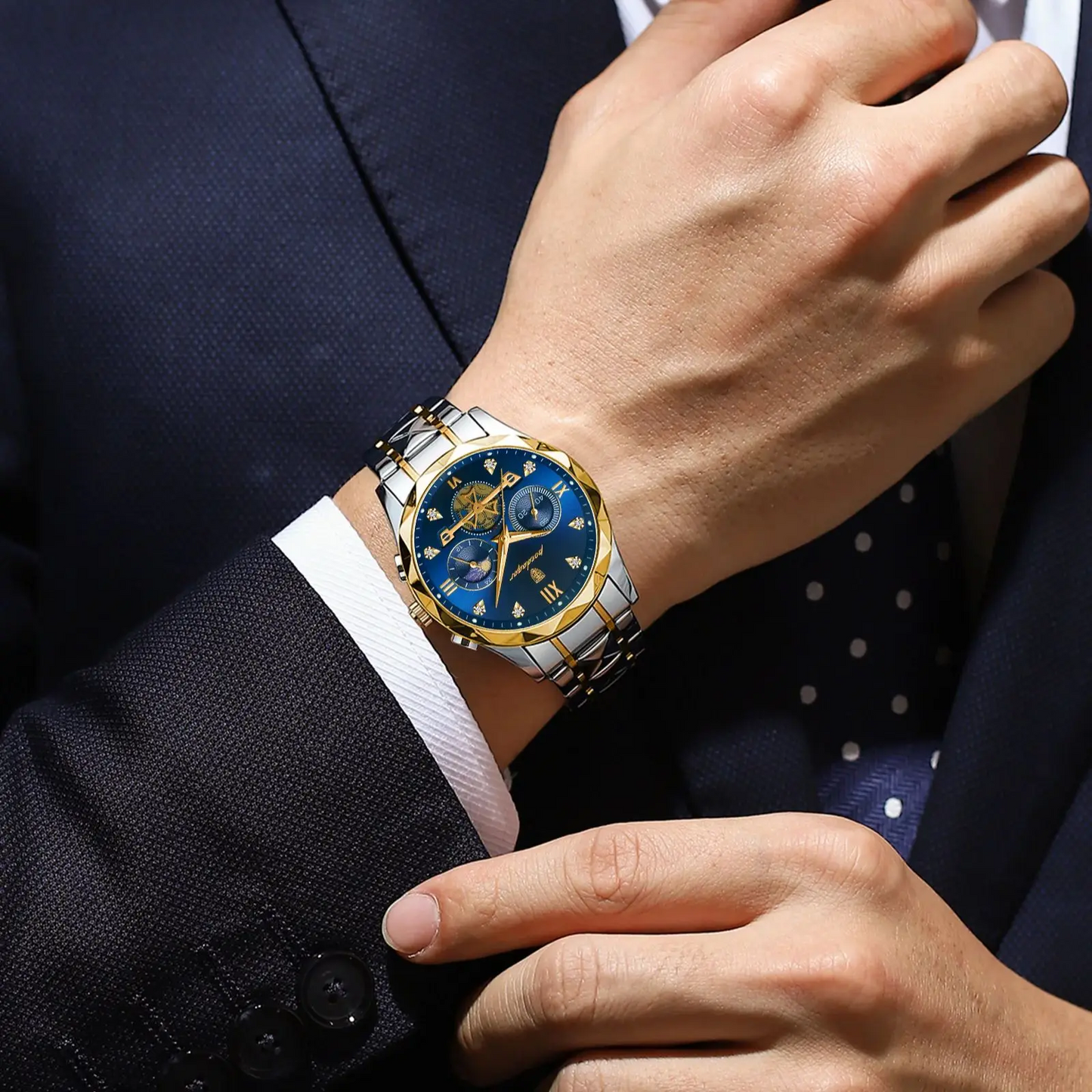 Relógio de pulso luxo masculino Poedagar, relógio cronógrafo luminoso impermeável, aço inoxidável, relógios quartzo