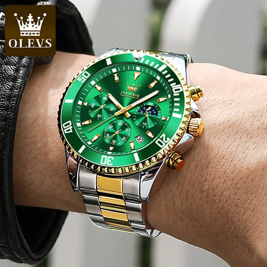 OLEVS-Relógio Impermeável de Aço Inoxidável Masculino, Moda Empresarial, Luxo, Data, Fase da Lua, Relógios Quartzo Masculino